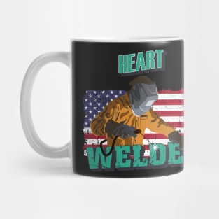 Heart welder US flag distressed welding man Mug